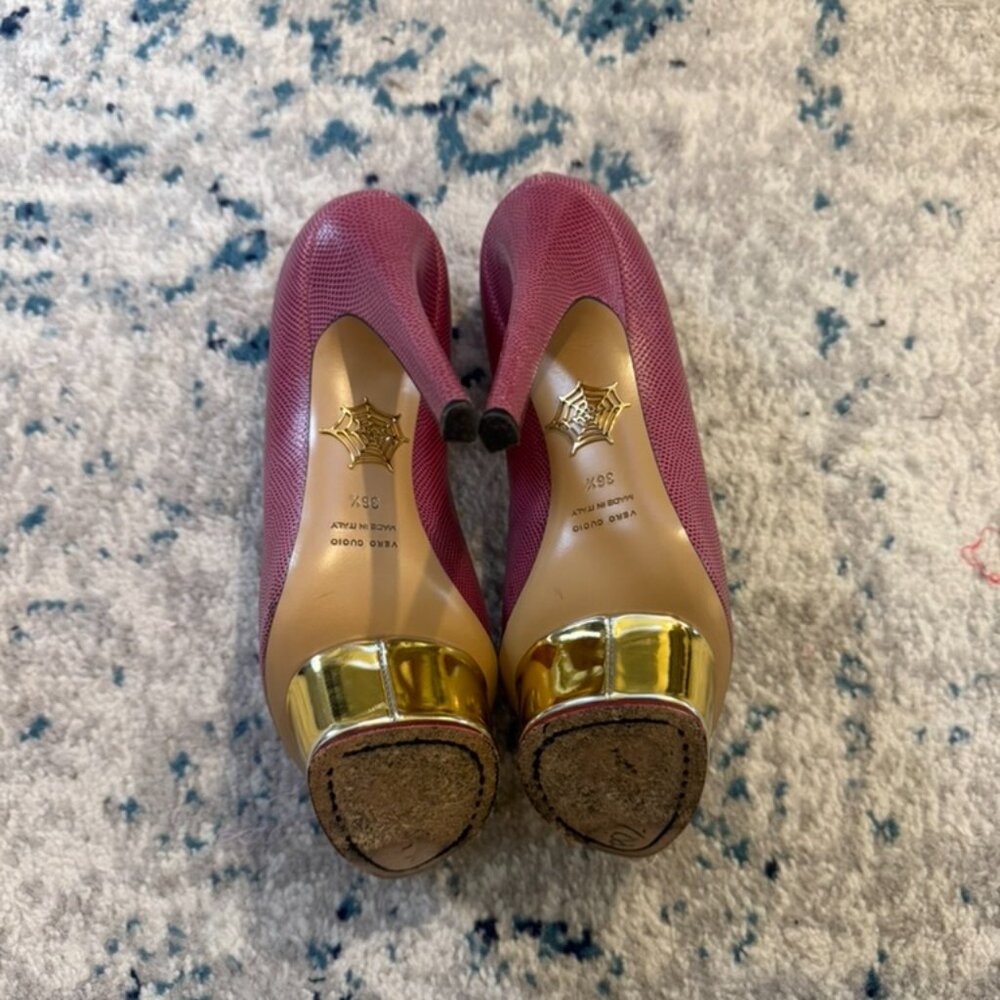 Charlotte Olympia Dolly Purple Mauve Lizard-Embossed Heels - Size 36.5 - Picture 5 of 6